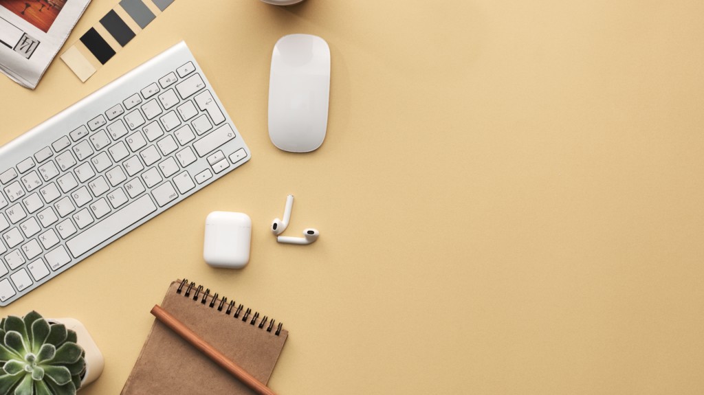 Keyboard, mouse, and headphones used for digital transformation